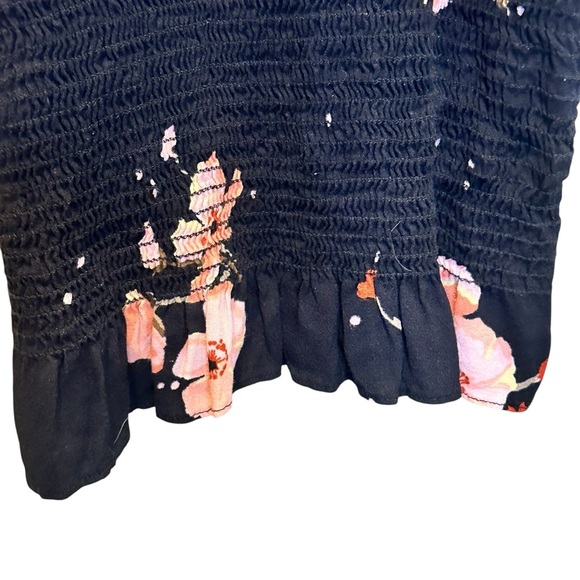 (Sold)Free People Women’s Size XS Bella Smocked Bodycon Dress Black Floral - Picture 5 of 11